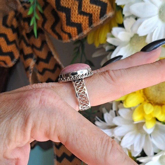 Norwegian Thulite Solitaire Ring In 925 Sterling Silver. - Picture 3 of 7